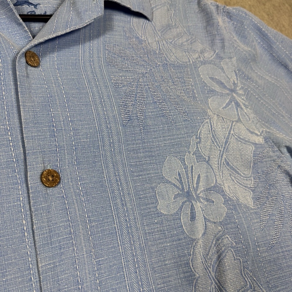TOMMY BAHAMA Men's Maui Border Silk Camp Shirt Buccaneer Blue Size Large - Picture 3 of 12
